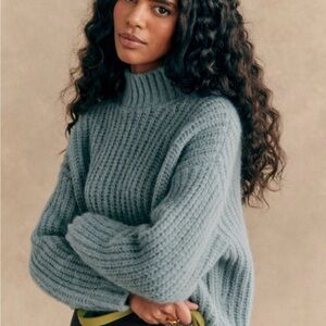 Sezane Soft Blue Women's Turtleneck Sweater
